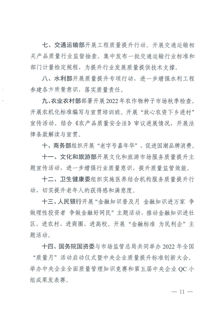 市場(chǎng)監(jiān)管總局等21個(gè)部委（部門）發(fā)文部署開(kāi)展2022年全國(guó)&ldquo;質(zhì)量月&rdquo;活動(dòng)（國(guó)市監(jiān)質(zhì)發(fā)〔2022〕76號(hào)）